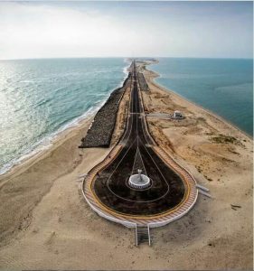 Scenic view of Dhanushkodi, the enchanting ghost town at the southern tip of Rameshwaram Island, with the Bay of Bengal on one side and the Indian Ocean on the other.